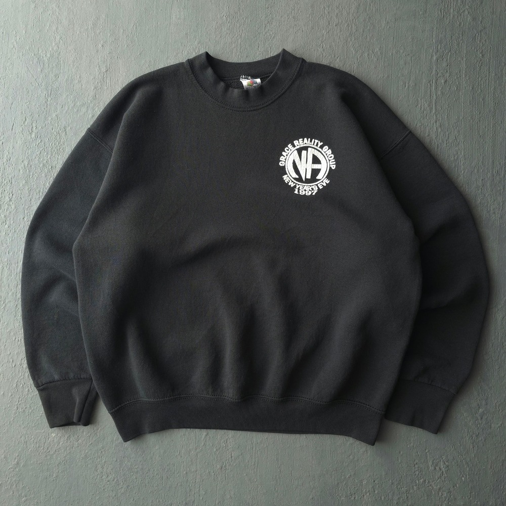 Vintage 90s Fruit of the Loom Black Sweatshirt Large Grace Reality Group NA 1997